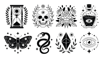 Boho Vector Collection,  Witchcraft, Alchemy, and Esoteric Symbols in Monochrome,  Perfect for Occult-Inspired Tattoos, Spiritual Artwork, Magic Prints, Posters, and Creative Design Projects