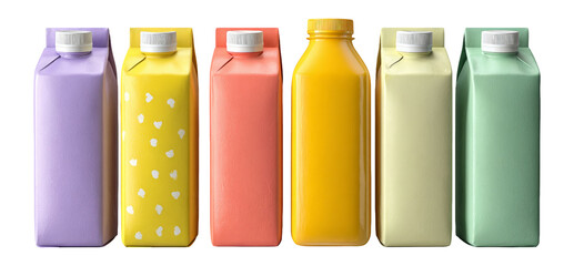 Colorful Milk Cartons Collection with Various Shapes and Styles Isolated