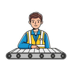 Obraz premium factory workers focused gaze conveyer belt production scene, isolated on transparent background