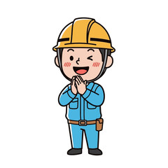 happy worker a cheerful cartoon construction worker, isolated on transparent background