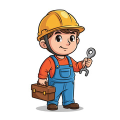 Fototapeta premium little helper a cartoon mechanics mighty tools, isolated on transparent background