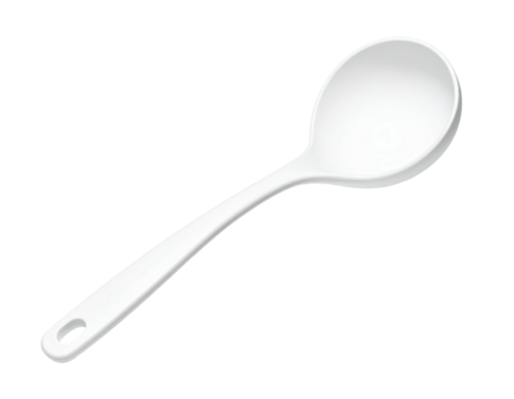 White soup ladle, angled view