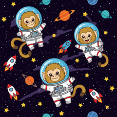 Cute astronaut monkeys in space with planets rockets and stars Fun cosmic adventure design