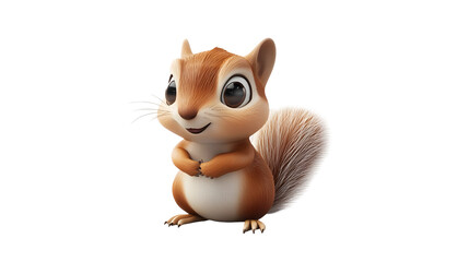 Cute 3D Cartoon Squirrel Animal Sitting on White Background