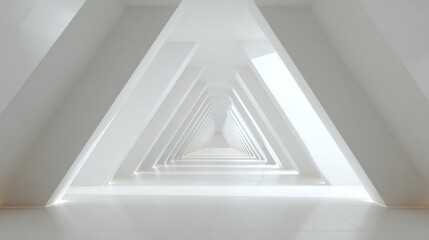 Obraz premium Abstract minimalist white corridor with triangular portals and reflective floor