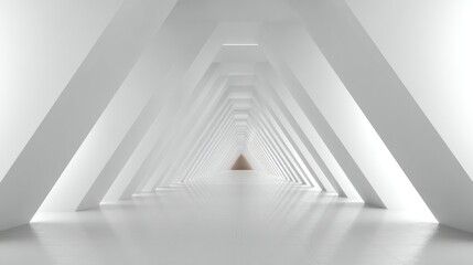 Naklejka premium Bright hallway, angled geometric columns, diminishing perspective leads to a distant light