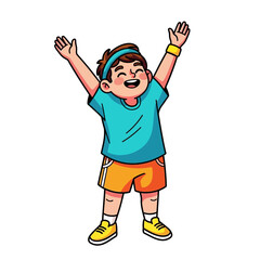 victorious kid celebrating fitness fun, isolated on transparent background