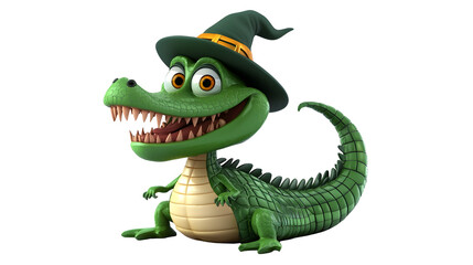 Cute and Playful Cartoon Alligator or Crocodile Character Wearing a Green Hat