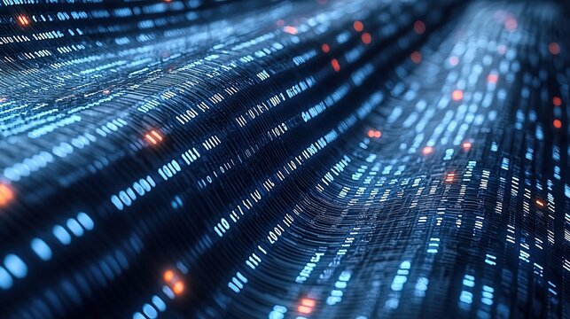 Binary Code Data Stream with Glowing Bits
