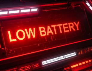 Red digital display shows low battery warning