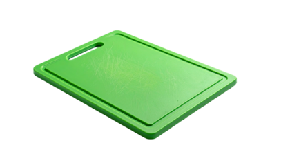 A bright lime-green rectangular cutting board with a slight bevel