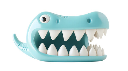 Cute Aqua Blue Cartoon Monster Character with Open Mouth and Sharp Teeth