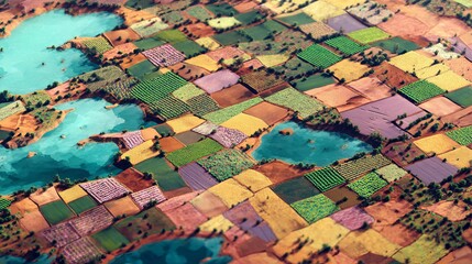 Fototapeta premium Aerial View of Vast Farmland Divided into Green Crop Plots, Symbolizing Sustainable Agriculture and Land Management