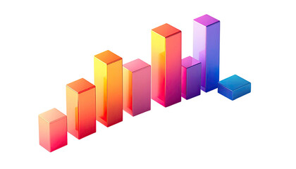 Colorful 3D bar graph, isometric view, vibrant gradient hues