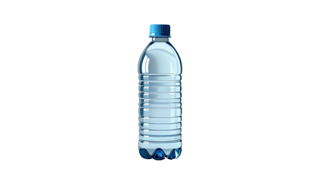 Clear plastic water bottle with a blue cap (2)