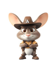 Cute Cartoon Cowboy Rabbit Character Figurine in Playful Western Outfit