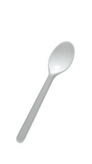 A plain, white plastic spoon