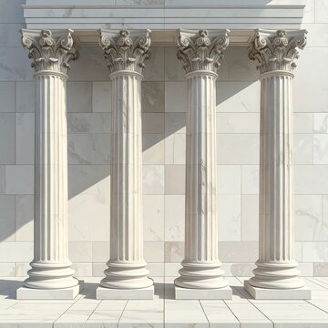 Four classical columns in a marble facade