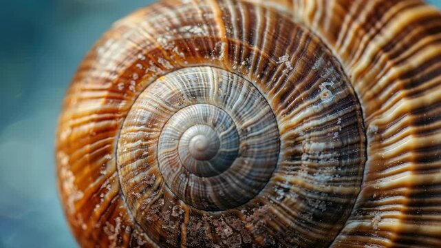 Close-up of detailed brown snail shell with spiral pattern