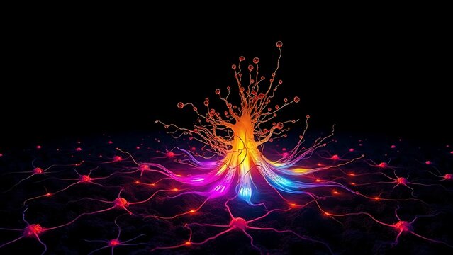 A glowing malignant growth being starved of its vibrant nutrient streams on a dark field.