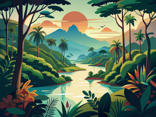 amazon rainforest brazil vector landscape illustration