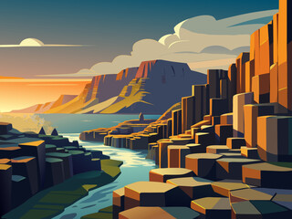 Giant's Causeway Ireland landscape nature illustration