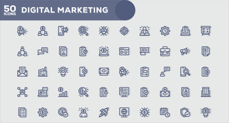 Digital Marketing Versatile Line Icons Bundle for App and Website Development