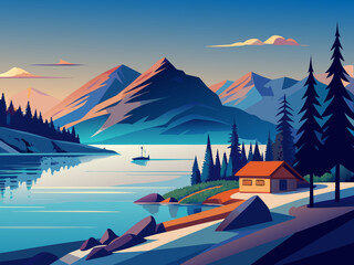 lake baikal russia nature landscape illustration