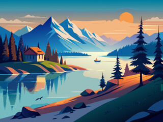 lake baikal russia nature landscape illustration