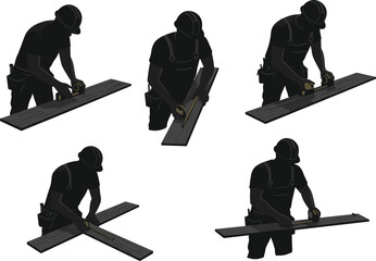 Obraz premium construction worker carpenter measuring wood board with tape measure marking lumber precision woodworking carpentry project building material craftsman measurement tool accuracy planning