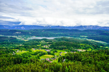 Obraz premium View of the landscape around Lake Wörthersee. Nature in Carinthia. 