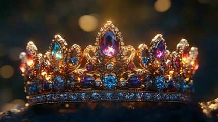 Illustration, a fairy-tale crown decorated with colored gems
