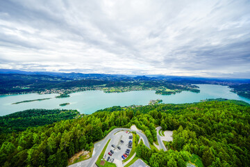 View of the landscape around Lake Wörthersee. Nature in Carinthia.
