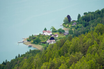 View of the landscape around Lake Wörthersee. Nature in Carinthia.
