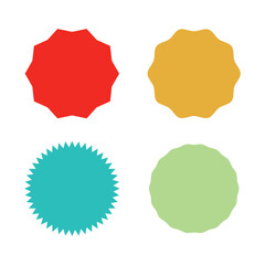 Different starburst / sunburst badges, shapes in 4 color .Vector illustration. Eps 10 .