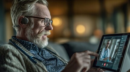 Senior Man in Telemedicine Video Call with Doctor