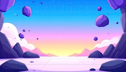 Cosmic, rocky vista, sunrise