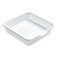 Square, white plastic food container with ribbed bottom