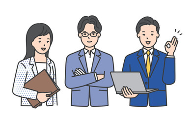 働くビジネスパーソン3名のシンプルイメージ イラスト素材