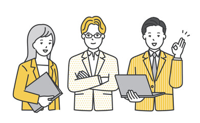 働くビジネスパーソン3名のシンプルイメージ イラスト素材