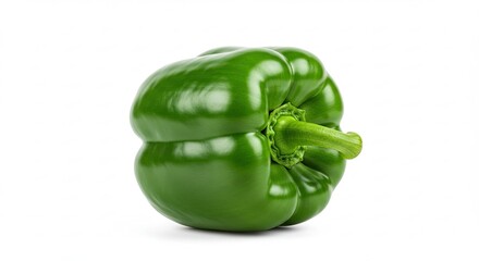 A vibrant green bell pepper isolated on a clean white background.