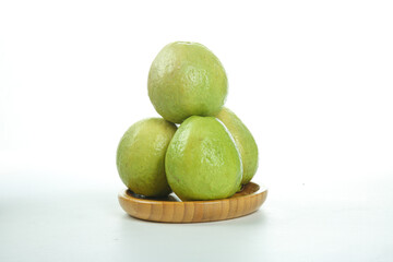 Fresh Ripe Guavas on Wooden Plate - Tropical Fruit from Fujian Guangxi China