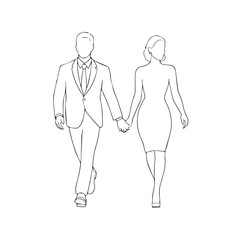 Black and White Vector Illustration of a Couple Man and Woman in Minimalistic Clean Line Art Style