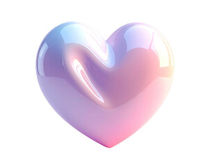 A glossy, 3D heart, iridescent in pastel pink and lavender hues, with smooth, rounded curves
