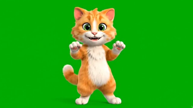 Funny dancing cartoon cat meme green screen background