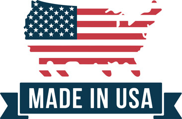 Proudly Made in USA emblem with American flag map and banner