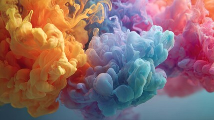 Obraz premium Colorful plumes of orange, blue, and pink paint swirling together in a captivating display