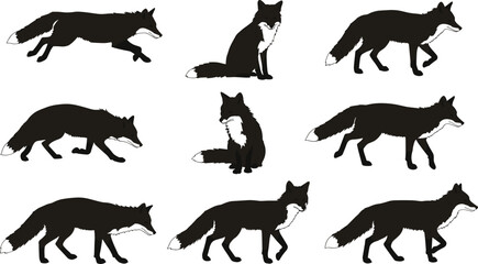 set of black silhouettes of animals