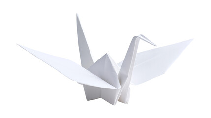 White origami crane paper bird isolated on dark background © Desyta