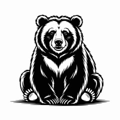 Black and White Vector Illustration of Sitting Bear | Striking Bear Drawing with Strong Lines | Stylized Bear Artwork for Design and Stock Graphics
